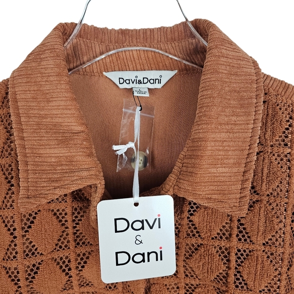 Davi & Dani Burnt Orange Button-Up Spliced Lace Shacket NWT - Picture 4 of 8
